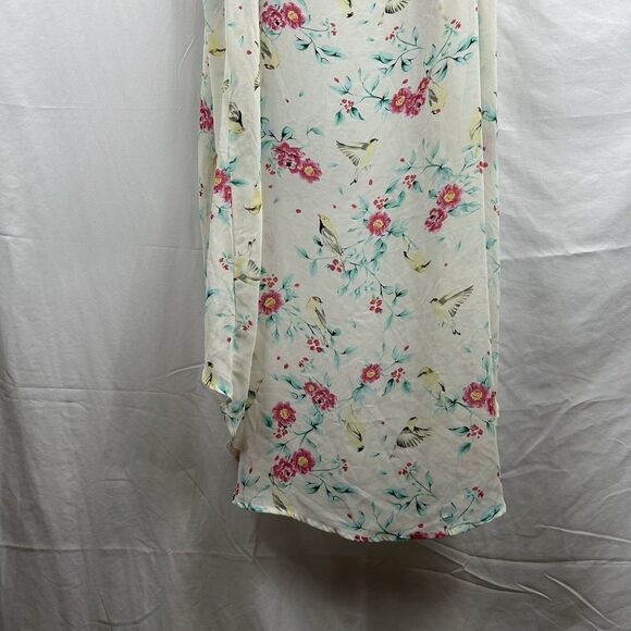 TORRID Plus Size 2X 3X Cardigan Top Ivory Pink Green Floral Birds Short Sleeve - Picture 8 of 8